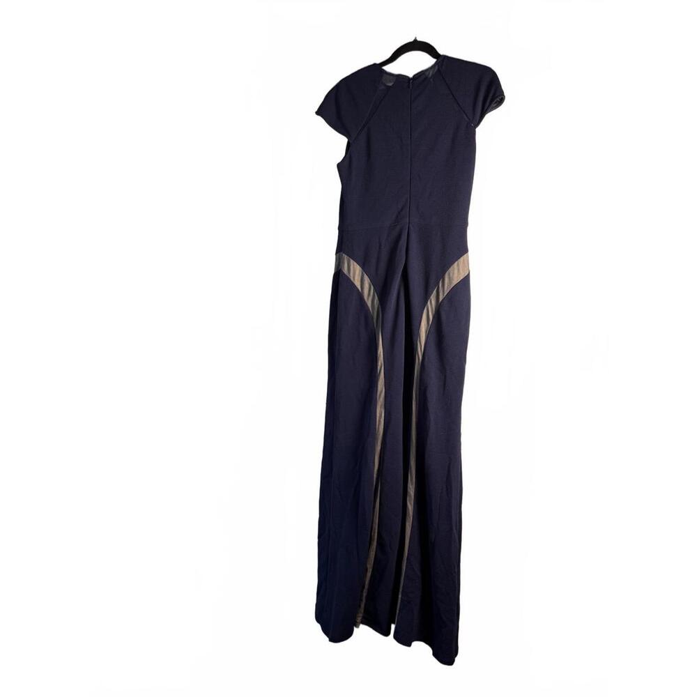 Lumier by Bariano Navy Blue Fit & Flare Dress with Silver Panels – Size M